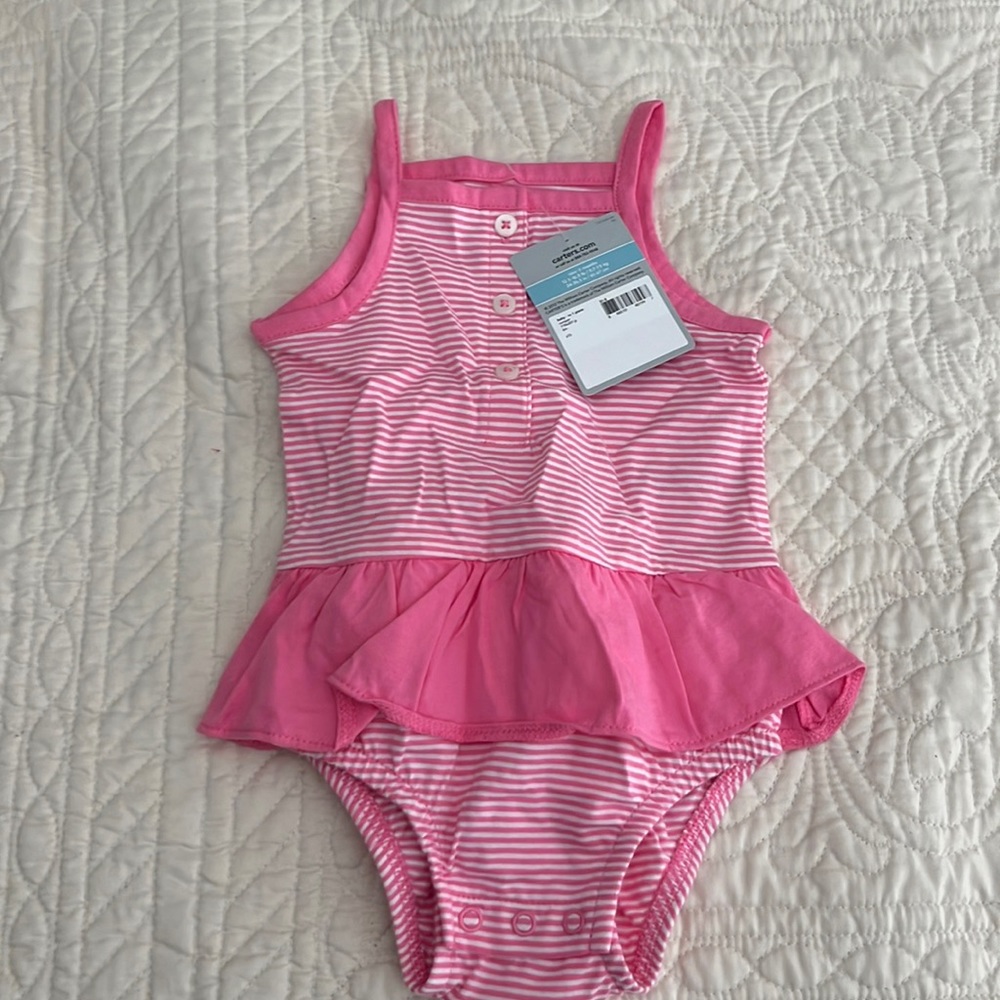 6 month Carters onsesie pink stripe NWT